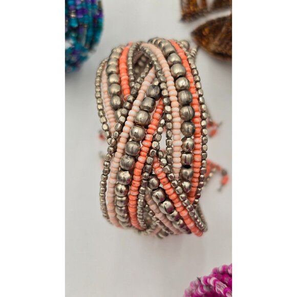 Boho Chic Seed Bead Wire Cuff Bracelets Multicolor Festival Jewelry Lot of 7 - Picture 6 of 11